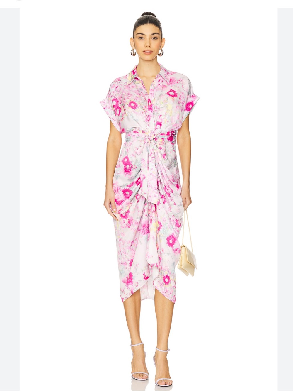 Steve Madden Tori Silky MIDI Tulip Dress Size 4 Pink Hydrangea STYLE# BP108512